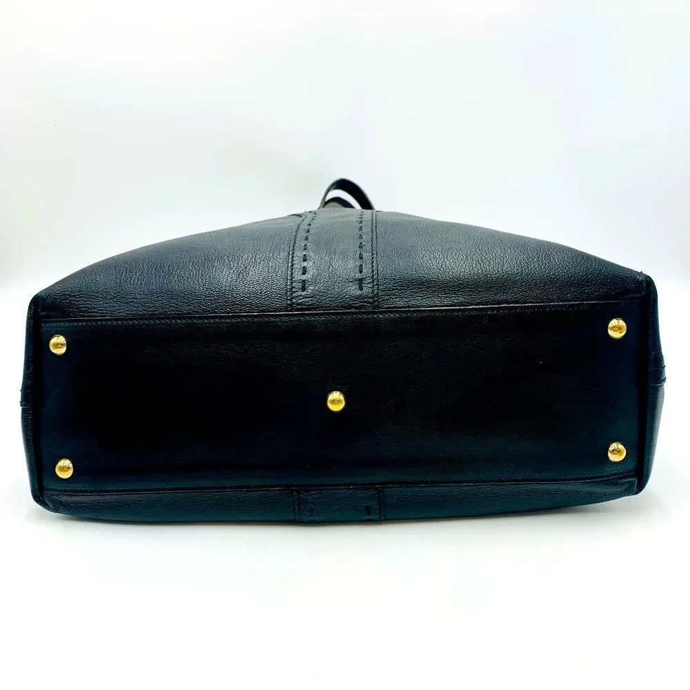 Auth YVES SAINT LAURENT Reversible 
Bronze/Black Leather Double Sac Y Tote Bag - Picture 15 of 16